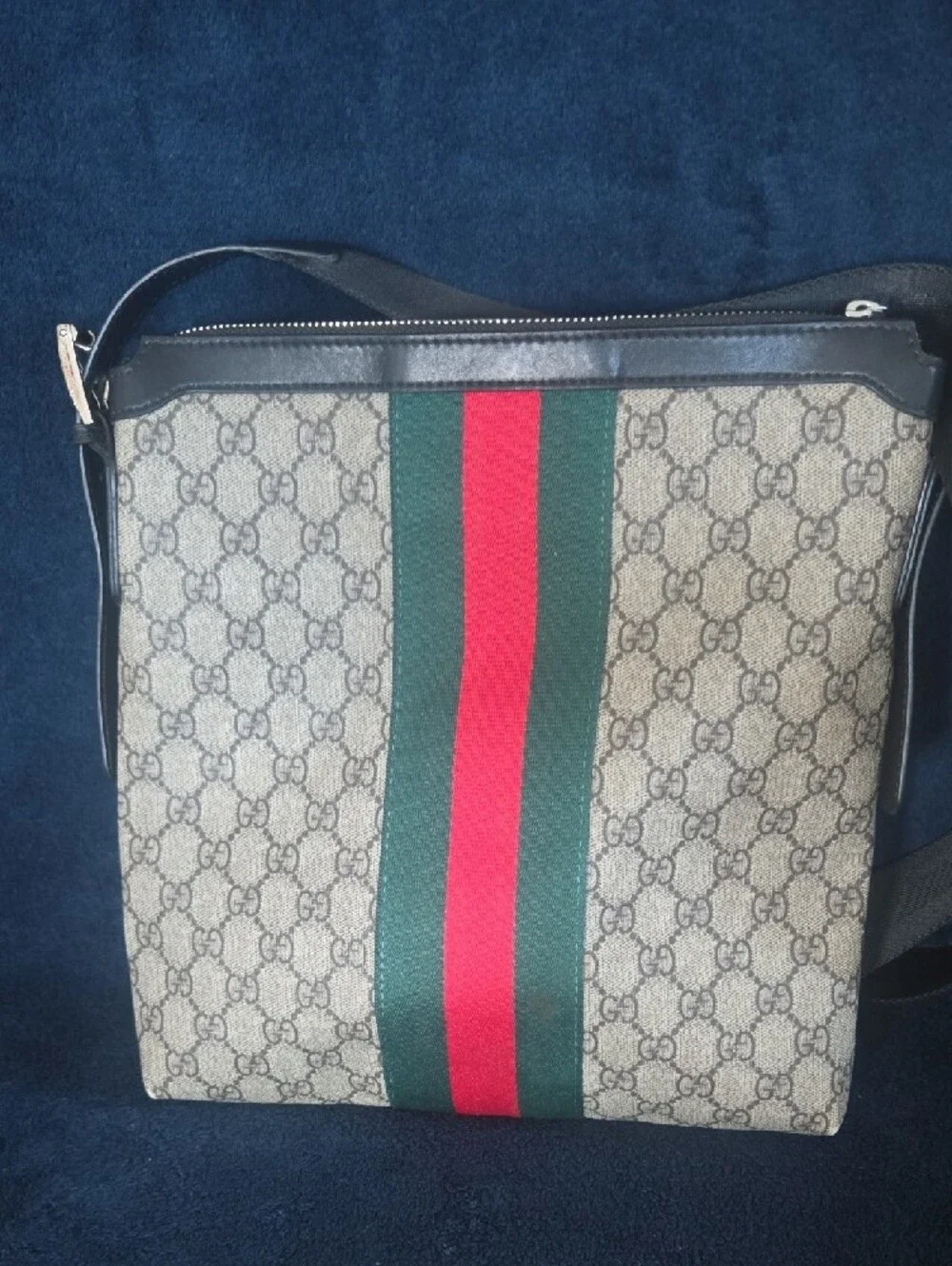 Gucci Beige GG Canvas Crossbody with Green and Red Web Stripe